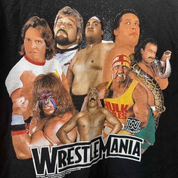 NWT WWE Legends Wrestlemania Black T-Shirt Sz Medium Hulk Hogan Andre The Giant - Picture 1 of 9